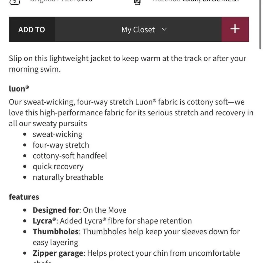 Lululemon Stride Jacket II Black